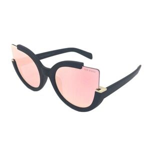 Topfoxx Chloe Black Frame Mirror Rose Gold Lenses Oversized Cat Eye Sunglasses